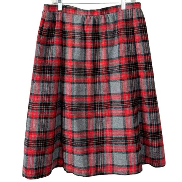 Vintage 70s Plus Size 20 Tartan Plaid Wool Skirt Preppy Academia College Red - Picture 1 of 8